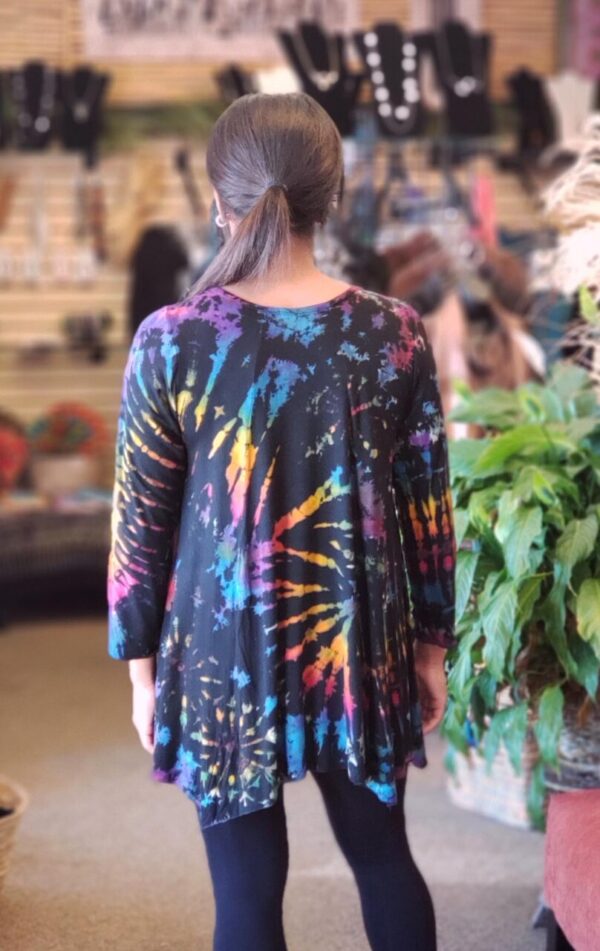 Black/Rainbow Tie Dye Long Sleeve Tunic