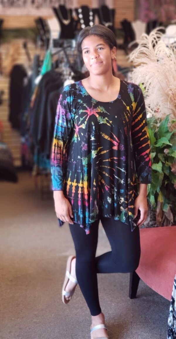 Black/Rainbow Tie Dye Long Sleeve Tunic