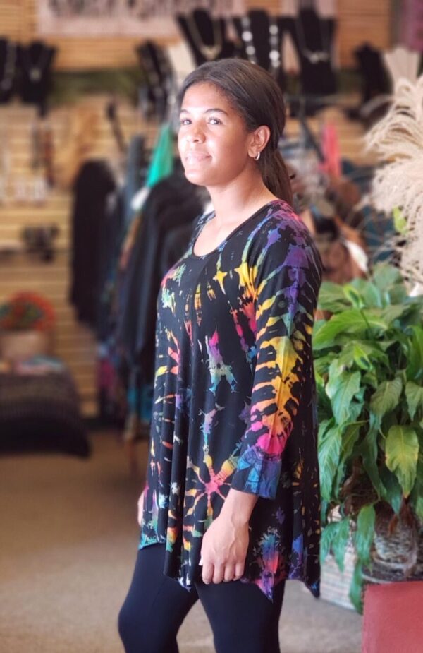 Black/Rainbow Tie Dye Long Sleeve Tunic