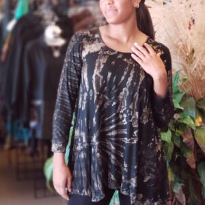 Black/Taupe Tie Dye Long Sleeve Tunic