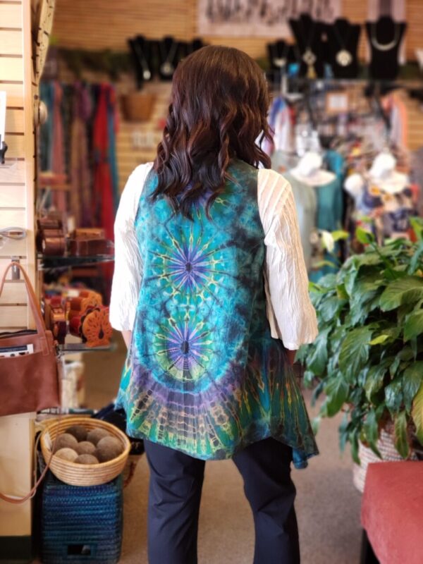 Cotton Tie Dye Vest w/Pockets Turquoise