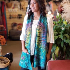 Cotton Tie Dye Vest w/Pockets Turquoise