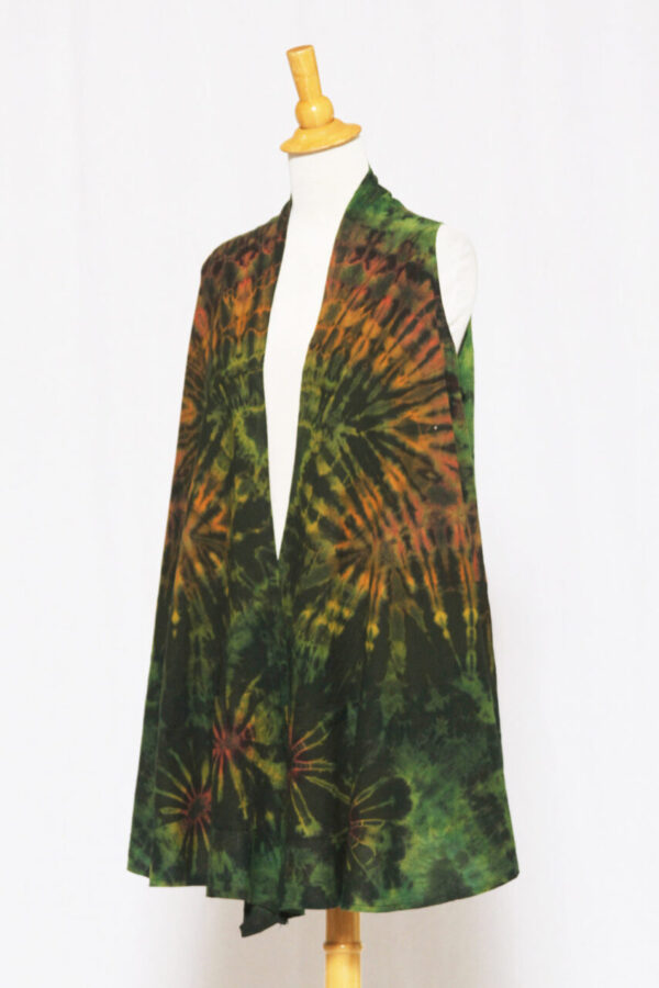 Cotton Tie Dye Vest w/Pockets Green