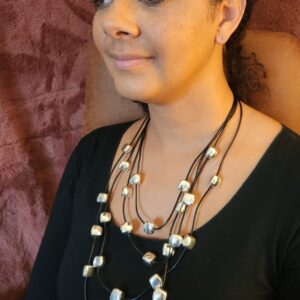 Multi-strand Silver w/Leather Cords Necklace