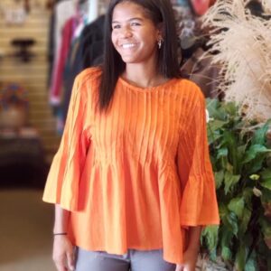 Pleated 3/4 Sleeve Top Citrus