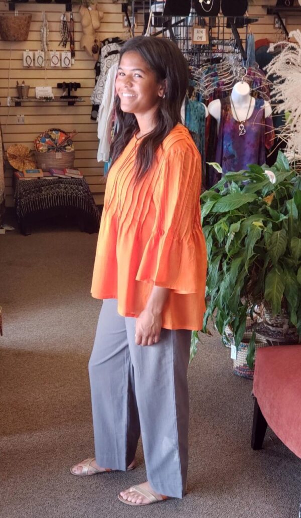 Pleated 3/4 Sleeve Top Citrus