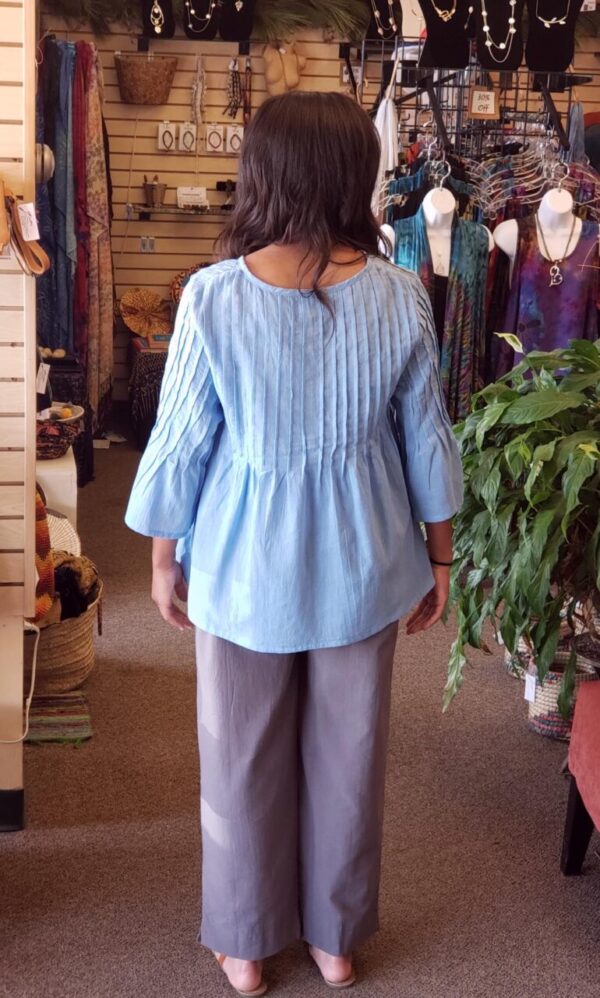 Pleated 3/4 Sleeve Top Sky Blue