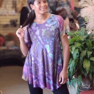 Purple Short Sleeve Tie Dye Swing Top