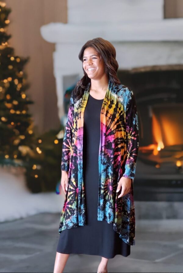 Tie Dye Long Knit Jacket – Black/Rainbow