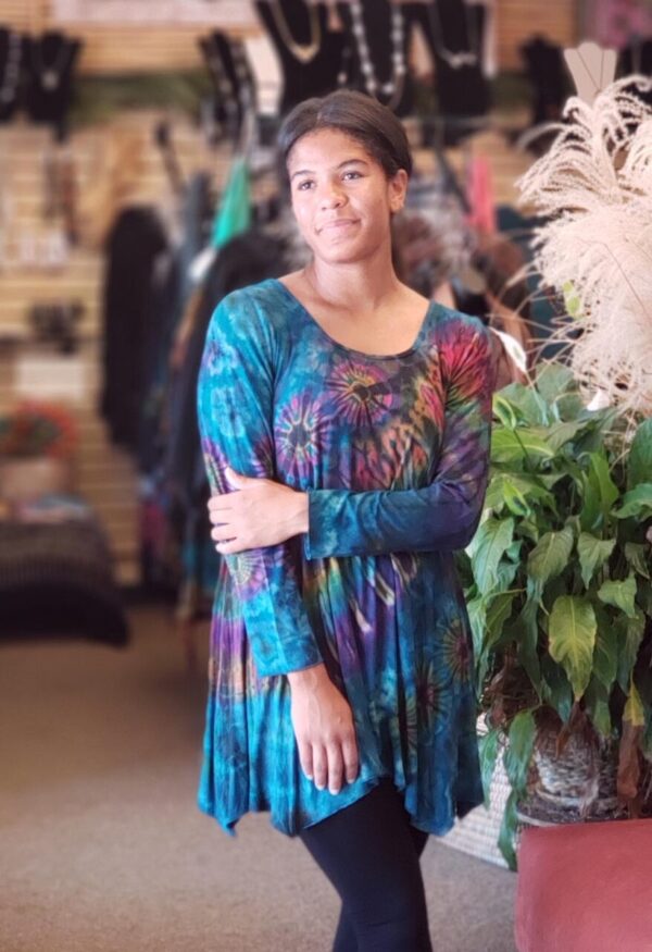 Teal Tie Dye Long Sleeved Tunic