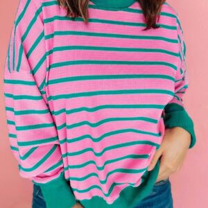 Plus Size Stripe Knit Crew Neck Sweatshirt