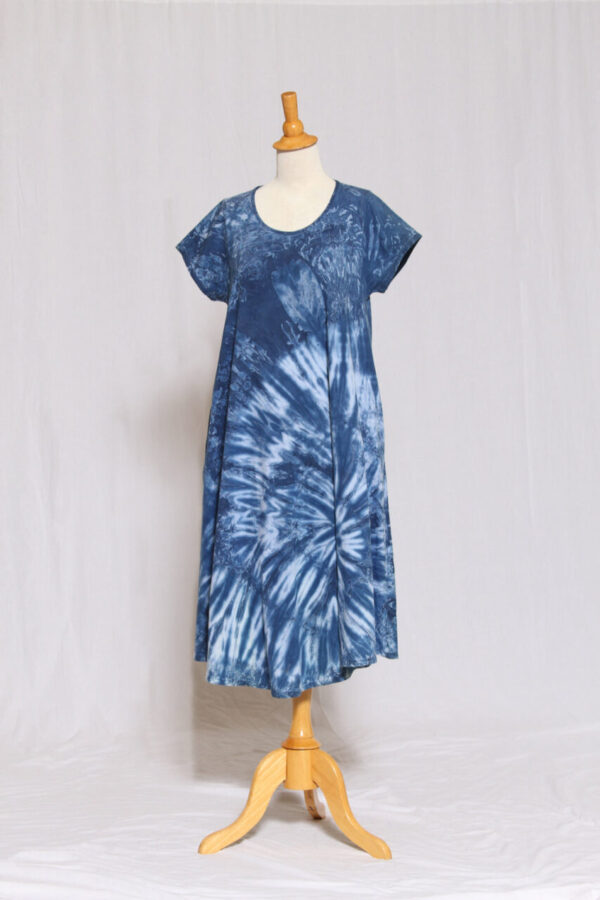 Blue Tie Dye Cap Sleeve Dress w/Pockets