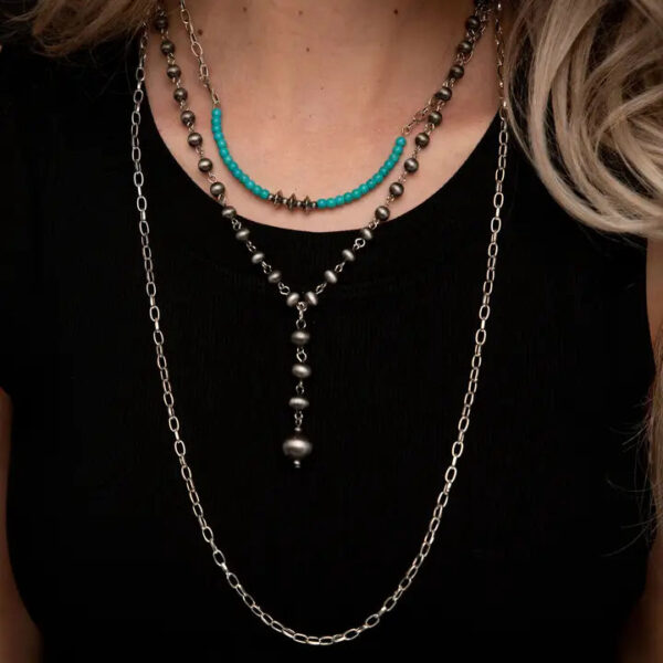 Turq & Lariat Triple Layer Necklace