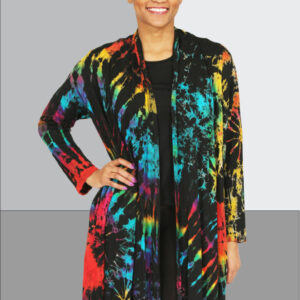 Tie Dye Long Knit Jacket – Black/Rainbow