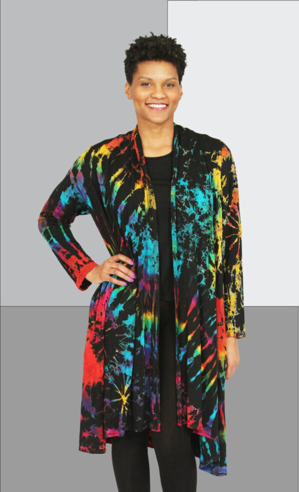 Tie Dye Long Knit Jacket – Black/Rainbow