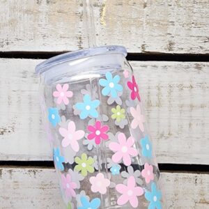 Floral Acrylic Can Cup with Lid and Straw-16 oz. GREAT FOR KIDS!