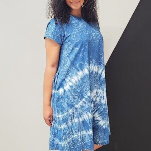 Blue Tie Dye Cap Sleeve Dress w/Pockets