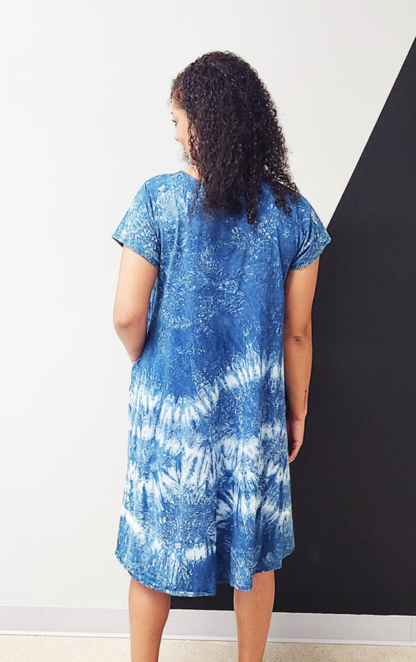 Blue Tie Dye Cap Sleeve Dress w/Pockets