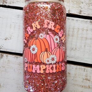 Snow Globe Glass Can – Farm Fresh Pumpkins – Glitter Cup