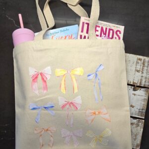 Cute Canvas Tote with Decorative Bows | Book and Errand Tote