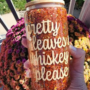 Fall Glitter Cup – Leaves and Whiskey