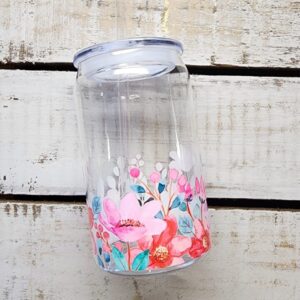 Plastic Can Cup with Lid and Straw | Cute Flowers Cup for Kids