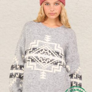 Aztec Graphic Cozy Sweater – Heathered Grey or Oatmeal Colors