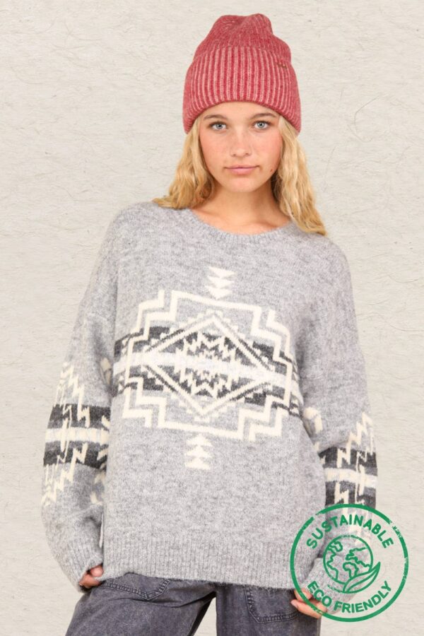 Aztec Graphic Cozy Sweater – Heathered Grey or Oatmeal Colors