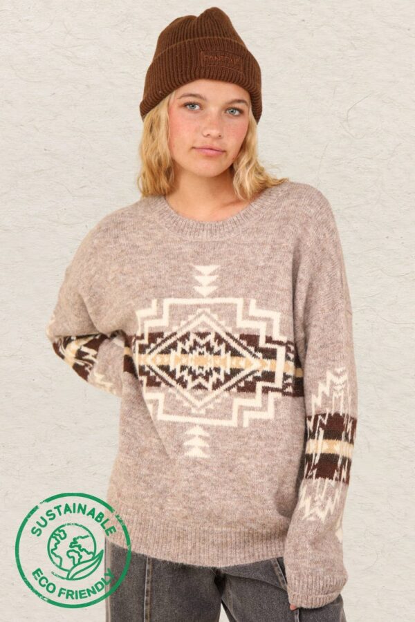 Aztec Graphic Cozy Sweater – Heathered Grey or Oatmeal Colors