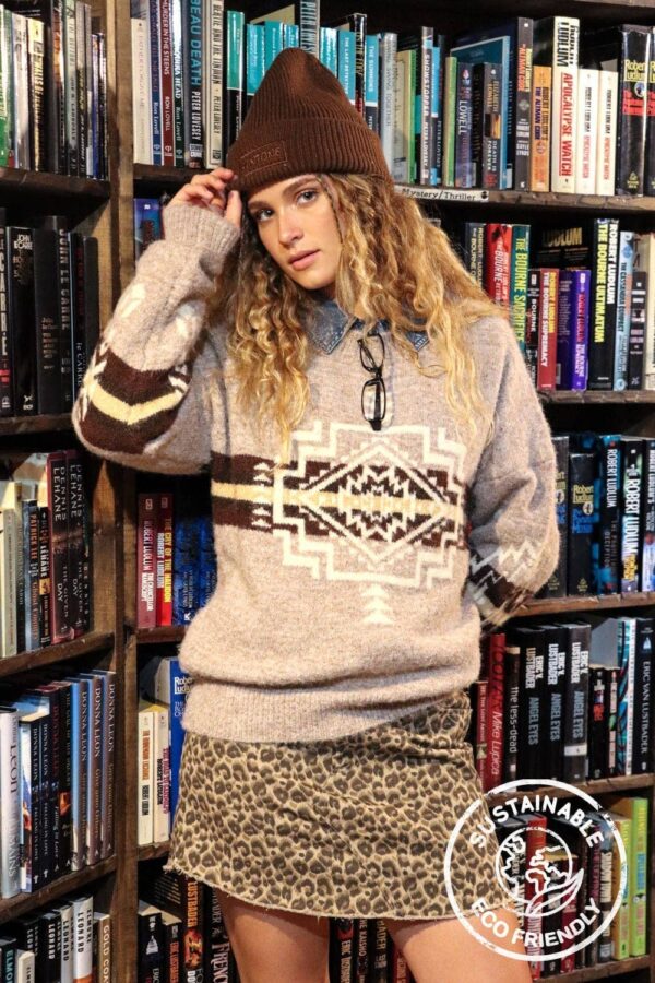 Aztec Graphic Cozy Sweater – Heathered Grey or Oatmeal Colors