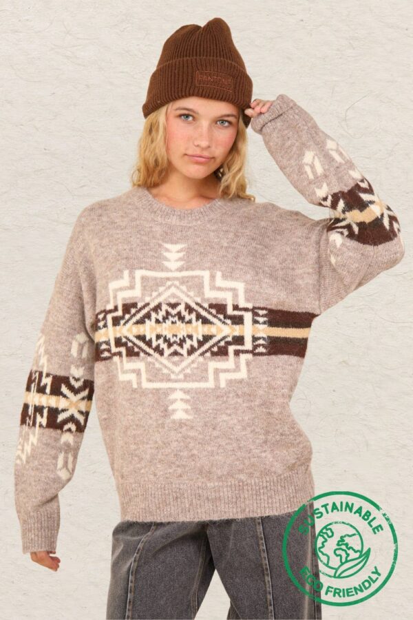 Aztec Graphic Cozy Sweater – Heathered Grey or Oatmeal Colors