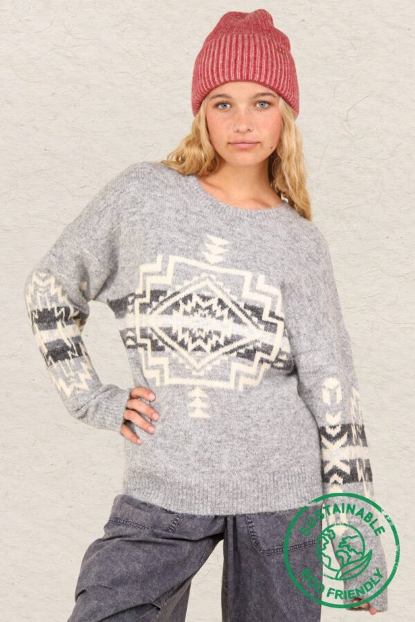 Aztec Graphic Cozy Sweater – Heathered Grey or Oatmeal Colors