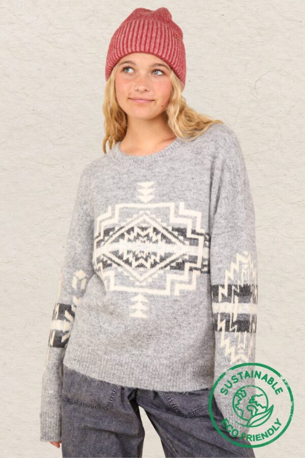 Aztec Graphic Cozy Sweater – Heathered Grey or Oatmeal Colors