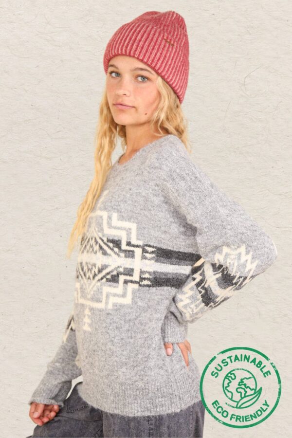 Aztec Graphic Cozy Sweater – Heathered Grey or Oatmeal Colors