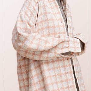 Oversized Houndstooth Patterned Soft Brushed Shacket