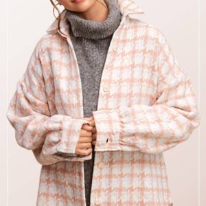 Oversized Houndstooth Patterned Soft Brushed Shacket