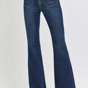 Risen High Waist Patch Pocket Flare Jeans