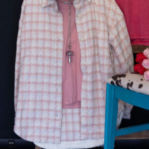 Oversized Houndstooth Patterned Soft Brushed Shacket