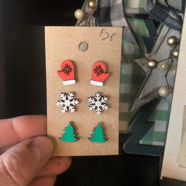 Wooden Christmas Earrings