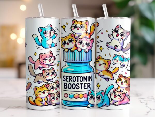 Cute Funny Cat Tumbler “Serotonin Booster” Stainless Steel 20oz