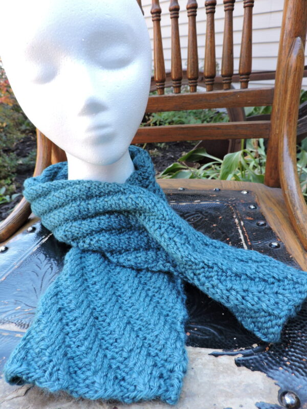 Richly Textured Knitted Teal Scarf