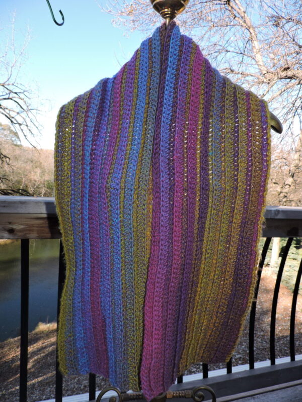 Purple Gold Blue Stripped Crocheted Scarf