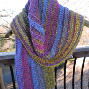 Purple Gold Blue Stripped Crocheted Scarf