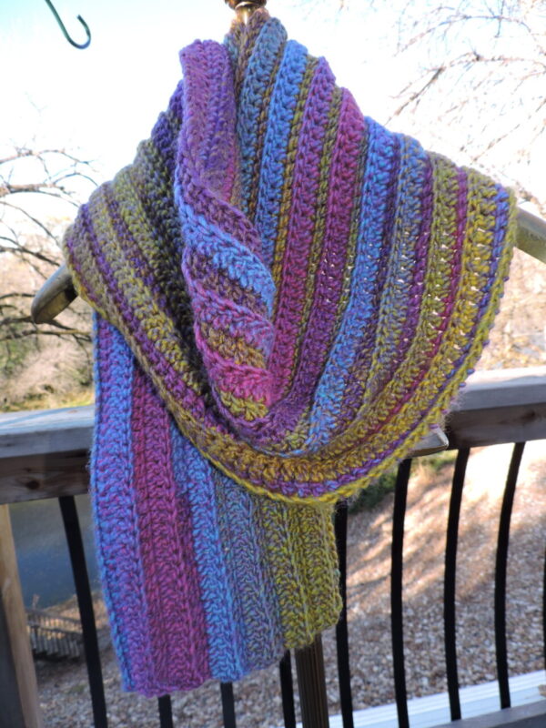 Purple Gold Blue Stripped Crocheted Scarf