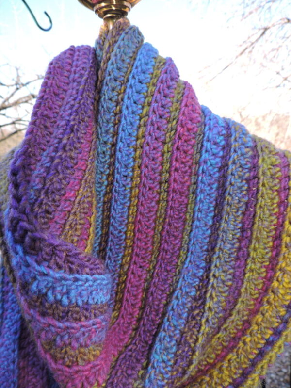 Purple Gold Blue Stripped Crocheted Scarf