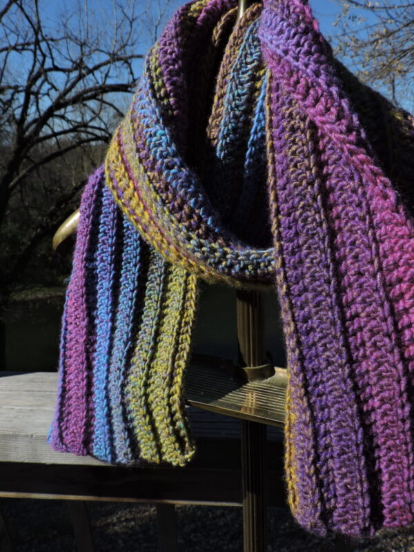 Purple Gold Blue Stripped Crocheted Scarf