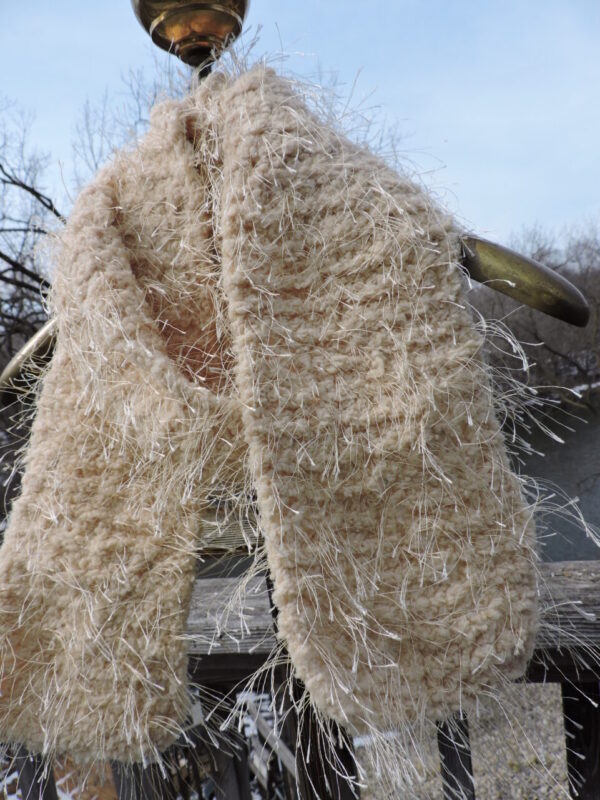 Champagne Beige Hand Knit Eyelash Fur Scarf