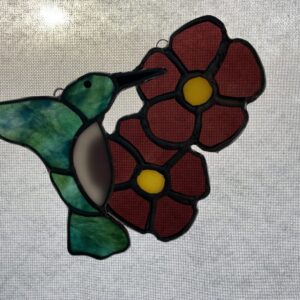 Stained Glass Hummingbird w/Purple Flowers