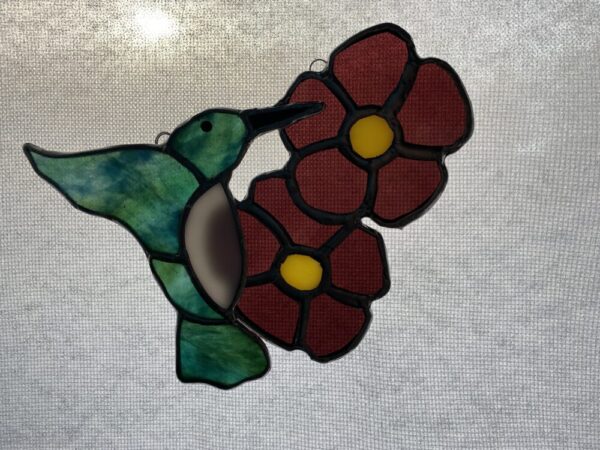 Stained Glass Hummingbird w/Purple Flowers