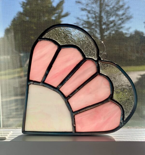 Stained Glass Heart with Flower Suncatcher